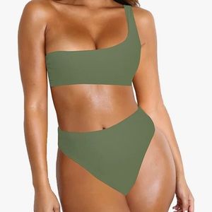 Womens Bikini One Shoulder Top with High Waisted Bottom Two Piece Swimsuit